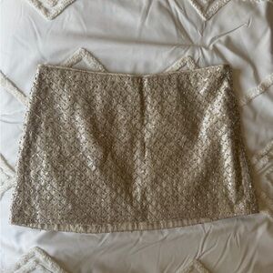 Beaded Cream Mini Skirt